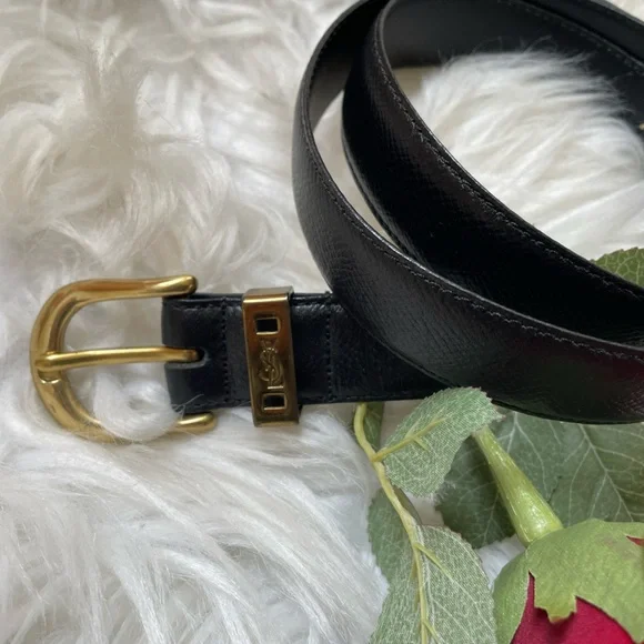 Vintage YSL leather Brass Buckle Belt - Picture 4 of 8